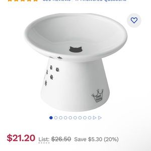 Necoichi Extra Wide Ceramic Elevated Cat Food Bowl, 2-cup